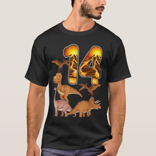 Camiseta 14th Birthday Dinosaur T-rex 14 Years Old Birthday (Anverso)