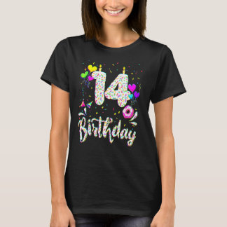 Camiseta 14th Birthday Girl Tee 14 Years Old Bday Doughnut