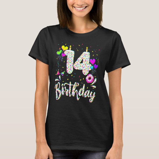 Camiseta 14th Birthday Girl Tee 14 Years Old Bday Doughnut  (Anverso)