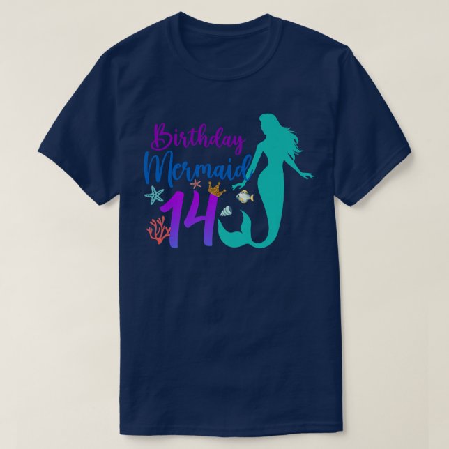 Camiseta 14th Birthday Mermaid Ocean 14 Year Old Magical Bd (Diseño del anverso)