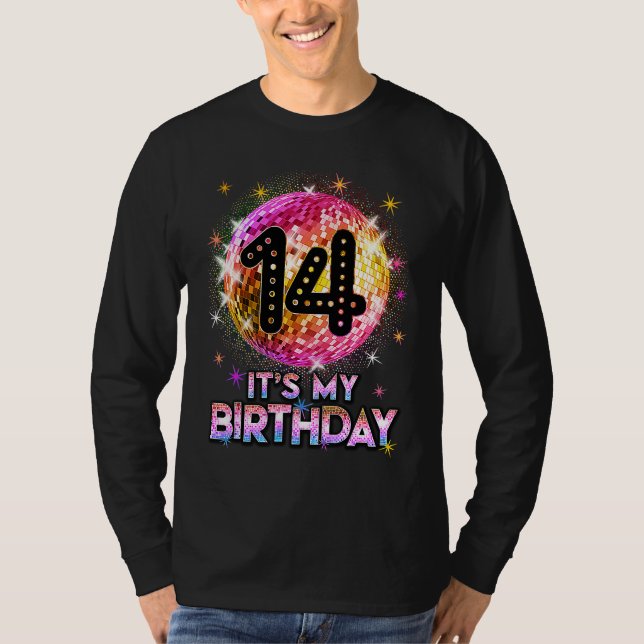 Camiseta 14th Birthday Outfit For Girls 1970s Retro Ball Di (Anverso)