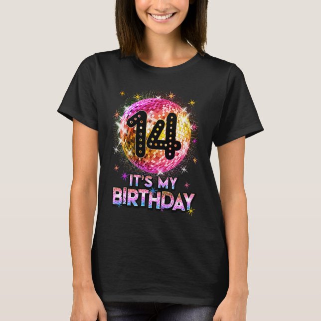 Camiseta 14th Birthday Outfit For Girls 1970s Retro Ball Di (Anverso)