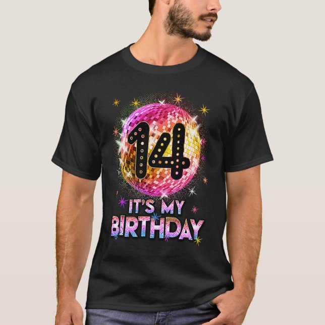 Camiseta 14th Birthday Outfit For Girls 1970s Retro Ball Di (Anverso)