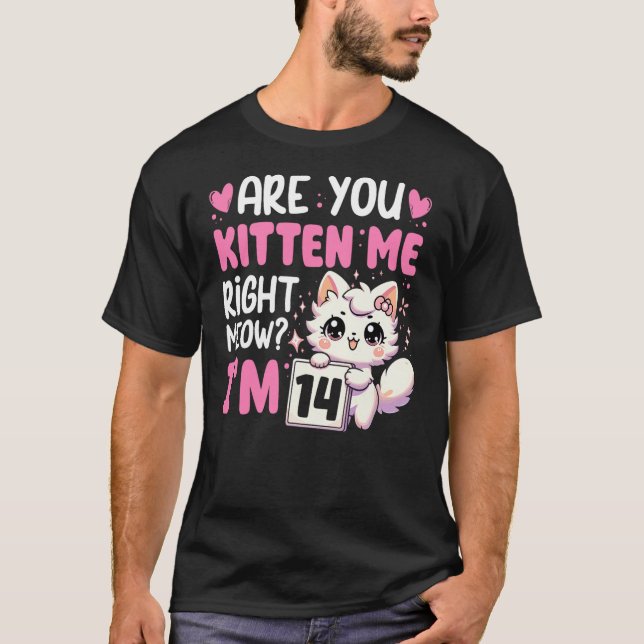 Camiseta 14th Birthday Shirt Girls 14yr 14 Year Old Kitten  (Anverso)