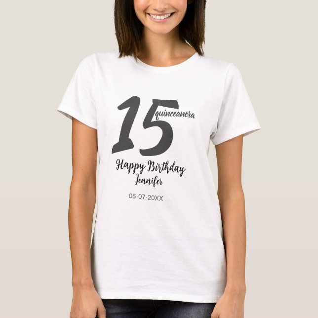 Camiseta 15º cumpleaños añadir nombre fecha año negro plant (Anverso)