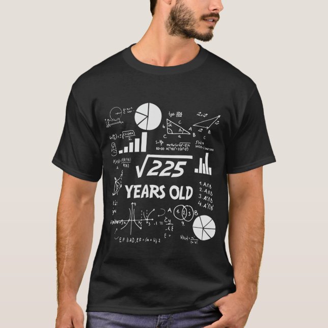 Camiseta 15.ª Raíz Cuadrada De Cumpleaños De 225 Math De 15 (Anverso)