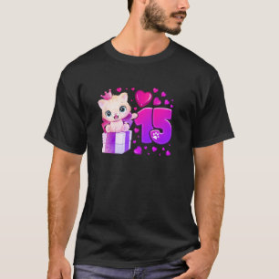Camiseta 15.º Chica de cumpleaños 15 años Número de gato 15