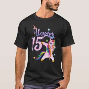 Camiseta 15.º Chica de cumpleaños Dabbing Unicornio Fiesta