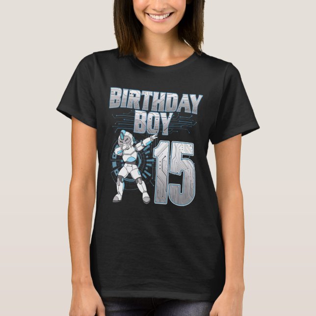 Camiseta 15.º cumpleaños niño Dabbing Robot (Anverso)