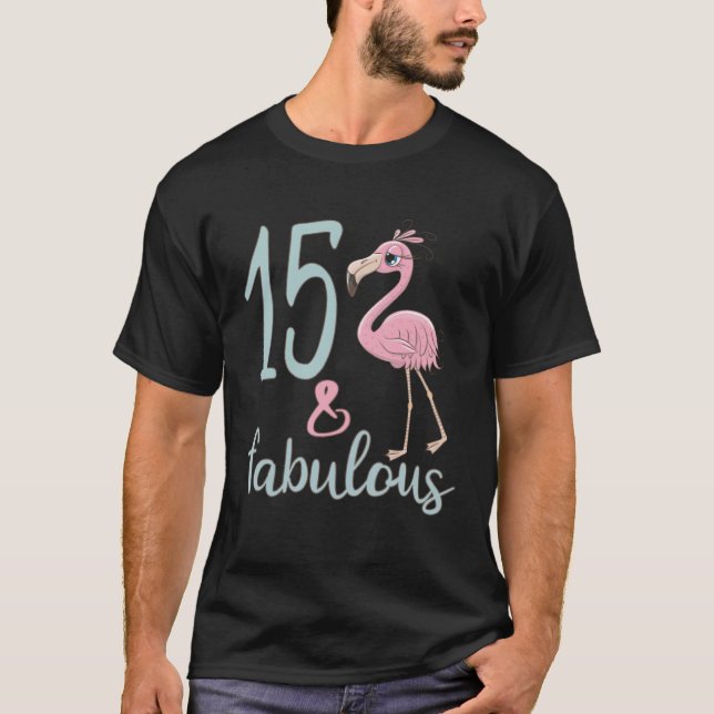 Camiseta 15.º Fiesta de cumpleaños Chica Flamingo Cute de 1 (Anverso)
