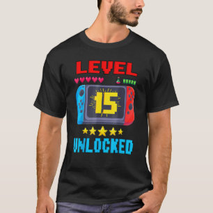Camiseta 15.º Nacimiento Niño Nivel 15 Video Gamer Bi desbl