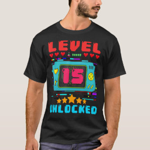 Camiseta 15.º Nacimiento Niño Nivel 15 Video Gamer Bi desbl