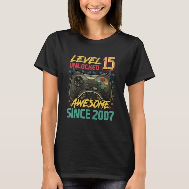 Camiseta 15 años de edad 15 videojugador desbloqueado 15 na (Anverso)