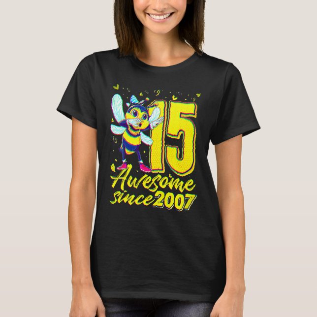 Camiseta 15 Years Old Dabbing Bee 15th Birthday Kids Girls  (Anverso)