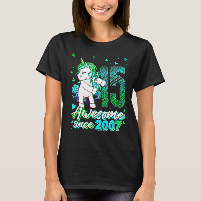 Camiseta 15 Years Old   Unicorn Flossing 15th Birthday Unic (Anverso)