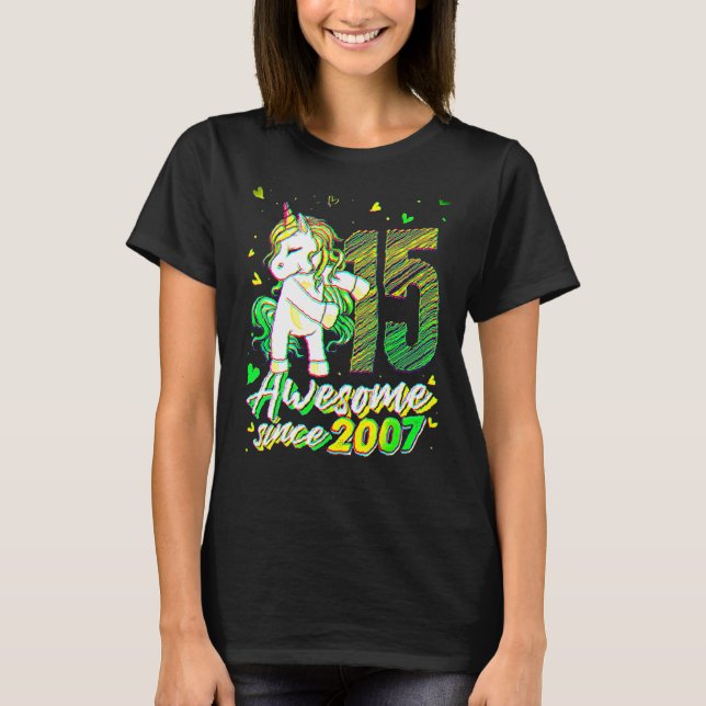 Camiseta 15 Years Old  Unicorn Flossing 15th Birthday Unico (Anverso)
