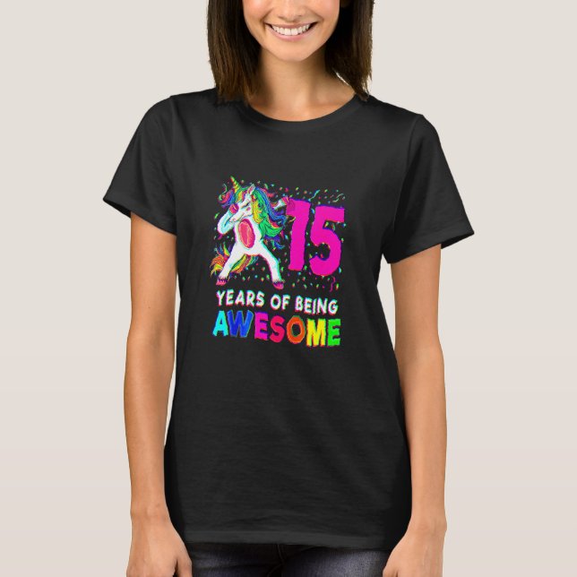 Camiseta 15th Birthday Dabbing Unicorn Party  15 Years Old  (Anverso)