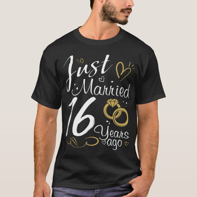 Camiseta 16º Aniversario Boda. Solo casado hace 16 años (Anverso)
