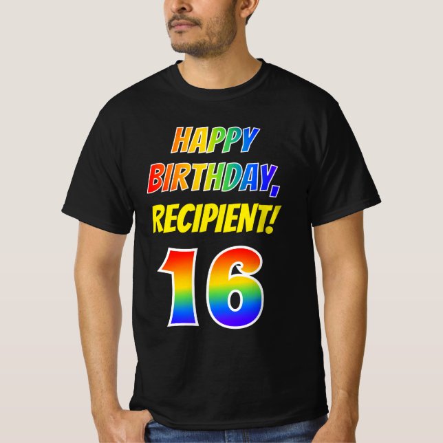 Camiseta 16º cumpleaños — Negrita, diversión, arcoiris 16,  (Anverso)
