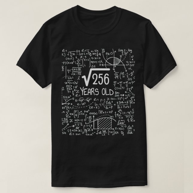 Camiseta 16.ª raíz cuadrada de cumpleaños de 256 16 años (Diseño del anverso)