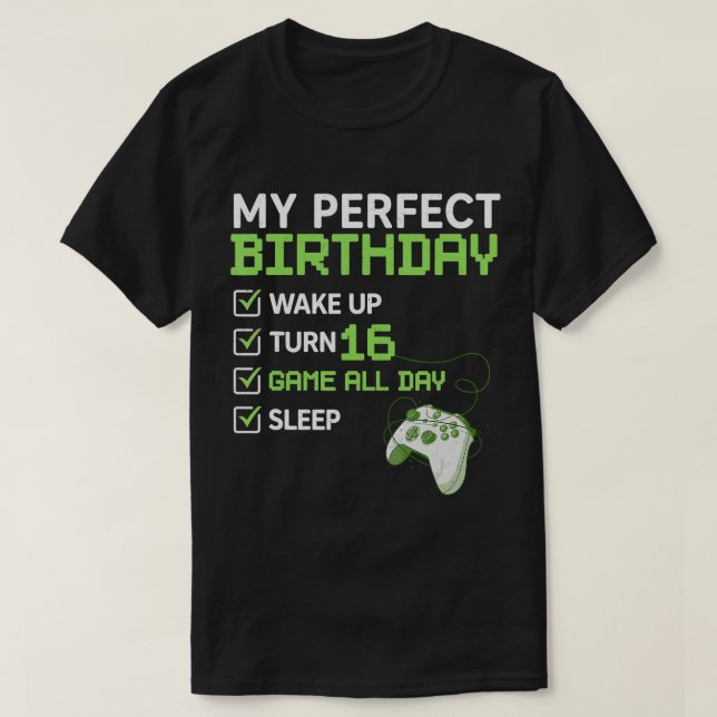 Camiseta 16.º Aniversario Perfecto Niños Jugando A Gif De 1 (Diseño del anverso)