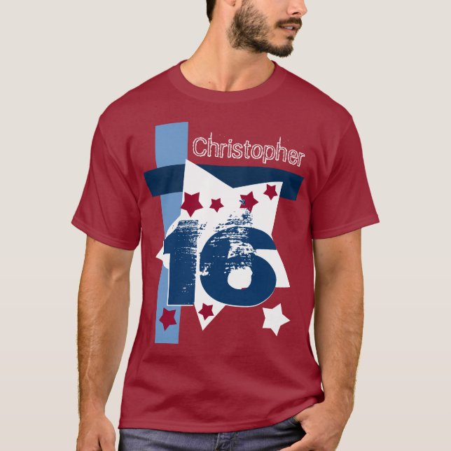 Camiseta 16.º CUMPLEAÑOS Personalizado AZUL ROJO V11BE (Anverso)