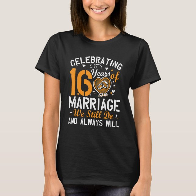 Camiseta 16° Aniversario Boda de Pareja Hombres Mujeres (Anverso)