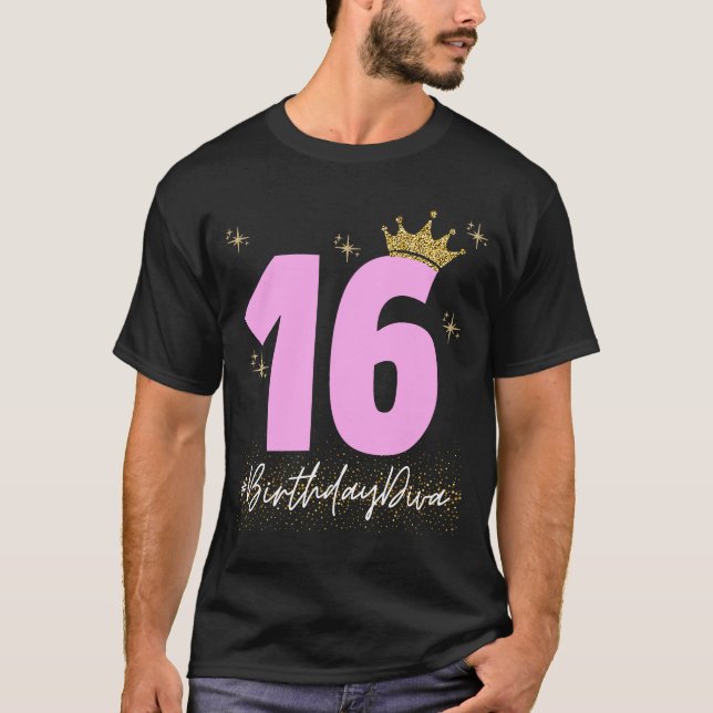 Camiseta 16 Cumpleaños Diva Dulce dieciséis la 16ª Corona R (Anverso)