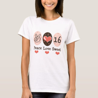 Camiseta 16 del dulce dieciséis del amor de la paz