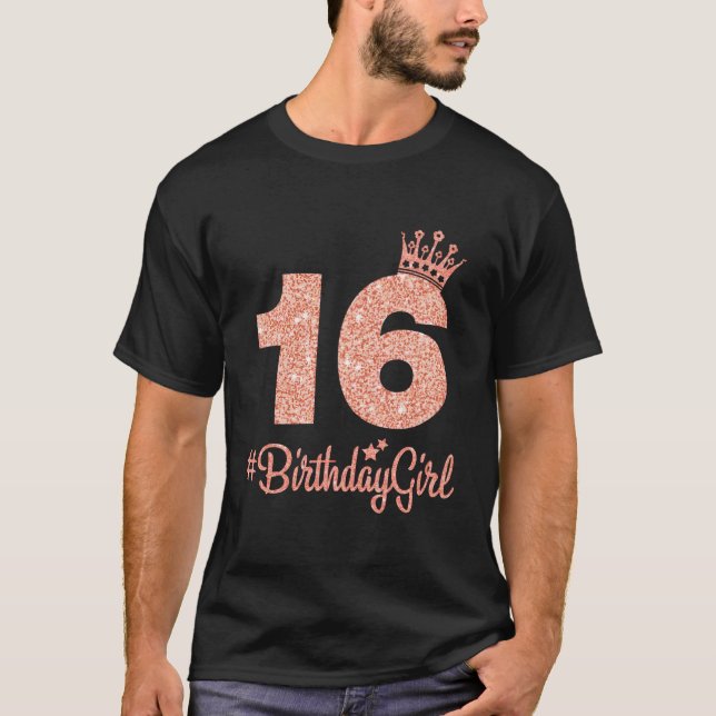 Camiseta 16 Nacida Dulce Dieciséis Tee De La Corona Rosa (Anverso)