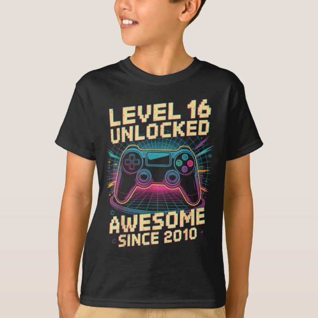 Camiseta 16 Year Old Boy Level 16 Gamer 2010 16th Birthday  (Anverso)