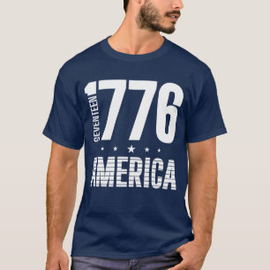 Camiseta 1776 América histórica libertad tipografía blanca