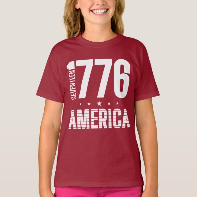 Camiseta 1776 America historical freedom white typography (Anverso)