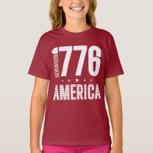Camiseta 1776 América libertad histórica tipografía blanca