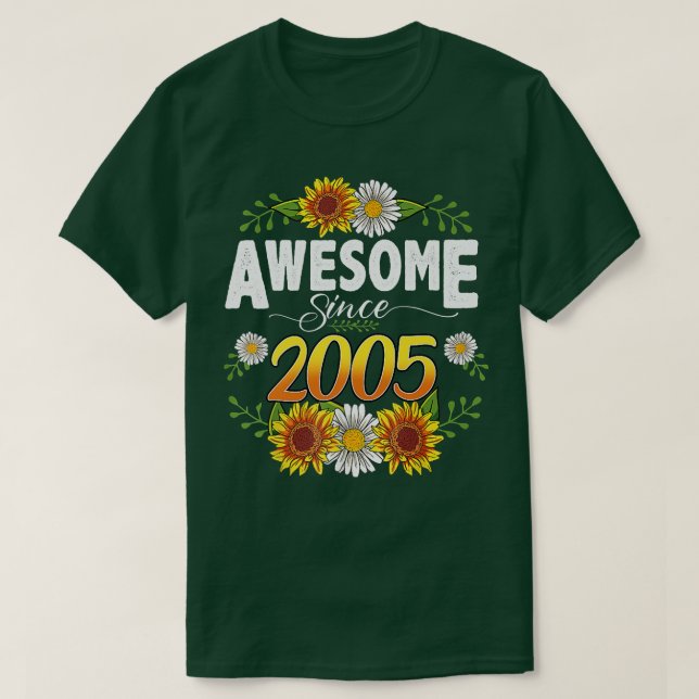 Camiseta 17.º cumpleaños increíble desde 2005 Floral Thanks (Diseño del anverso)