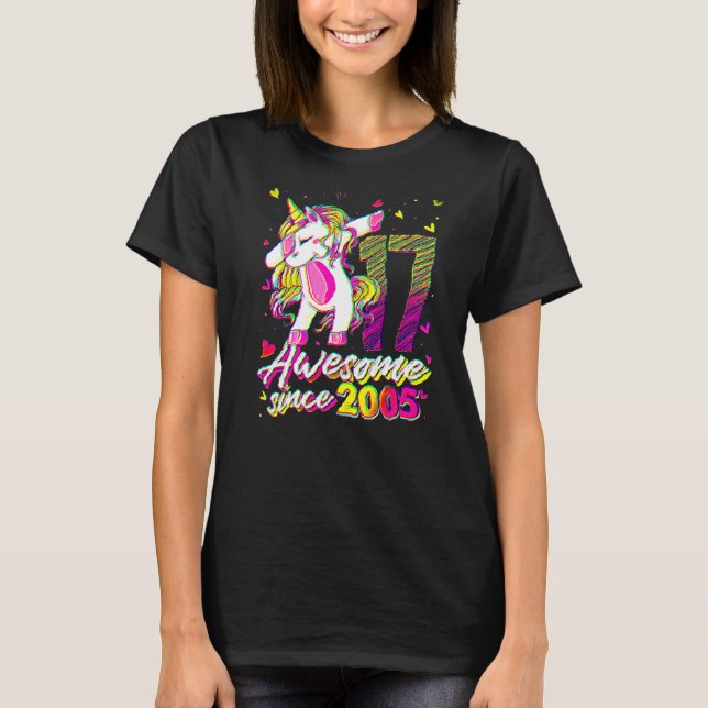 Camiseta 17 Years Old Unicorn Dabbing 17th Birthday Unicorn (Anverso)
