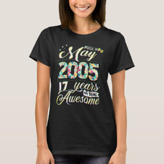 Camiseta 17th Birthday Floral  For Womens Born In May 2005