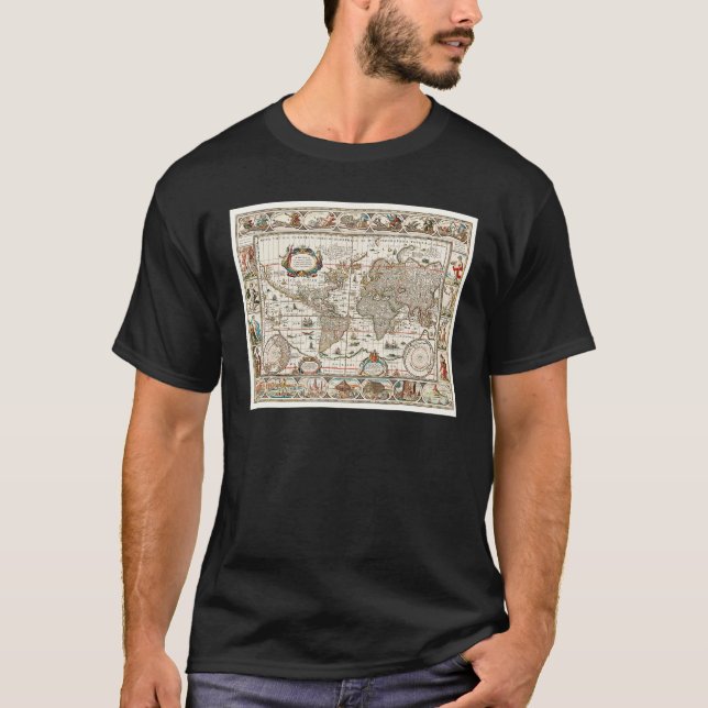 CAMISETA 17TH CENTURY ANTIQUE WORLD MAP HISTORY GEOGRAPHY E (Anverso)