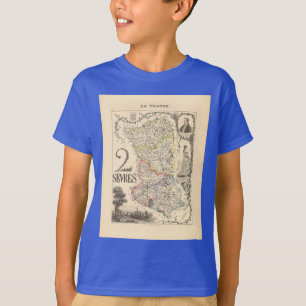 Camiseta 1858 mapa del departamento de Sevres, Francia