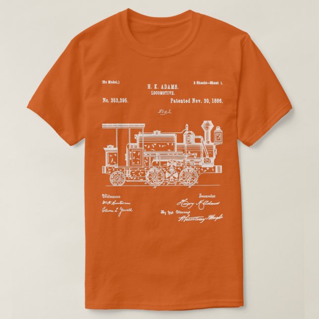 Camiseta 1886 Patrón de Patentes Retro de Tren de Vapor Loc (Diseño del anverso)