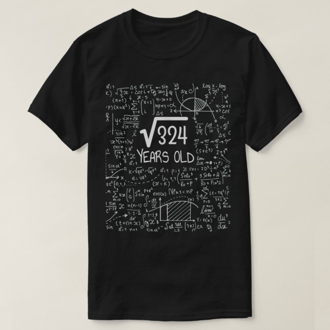 Camiseta 18.ª raíz cuadrada de cumpleaños de 324 18 años (Diseño del anverso)