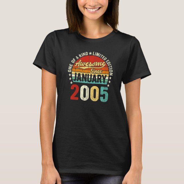 Camiseta 18.º Cumpleaños Mujeres Vintage Enero 2005 (Anverso)