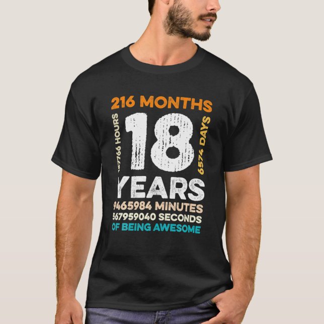 Camiseta 18 Años De Edad 216 Meses De Ser Increíble 18 (Anverso)