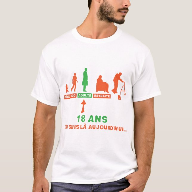 Camiseta 18 ans anniversaire evolution retraite adulte bebe (Anverso)