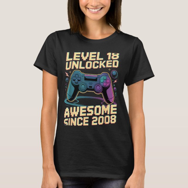 Camiseta 18th Birthday Boy Gift Level 18 Gamer 2008 18 Year (Anverso)