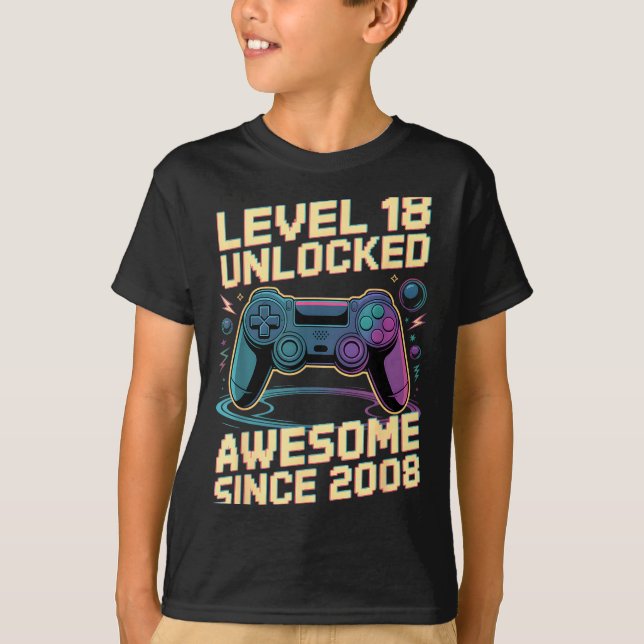 Camiseta 18th Birthday Boy Gift Level 18 Gamer 2008 18 Year (Anverso)