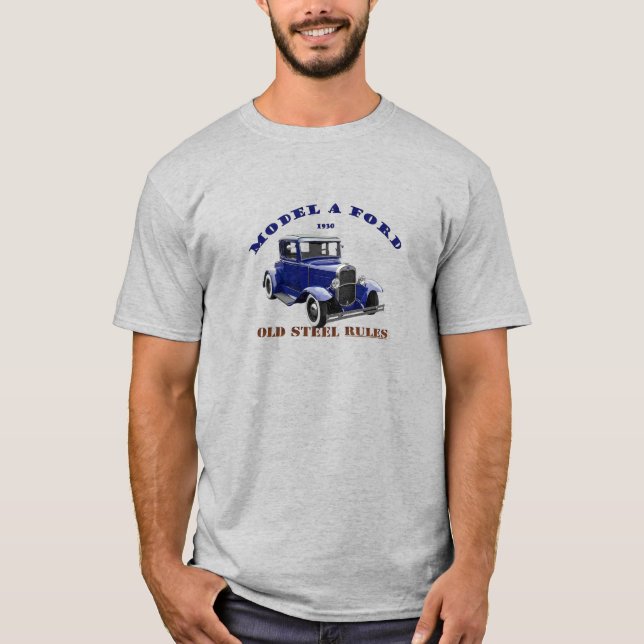 Camiseta 1930 Modelo A Hotrod.
Azul Hotrod. Rojo 30 A. (Anverso)