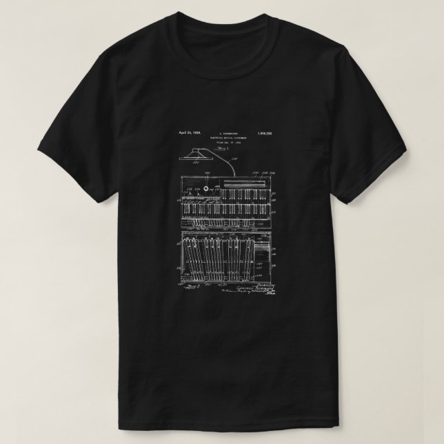 Camiseta 1934 Hammond Organ Patent Arts Baseball 3Sleeve (Diseño del anverso)
