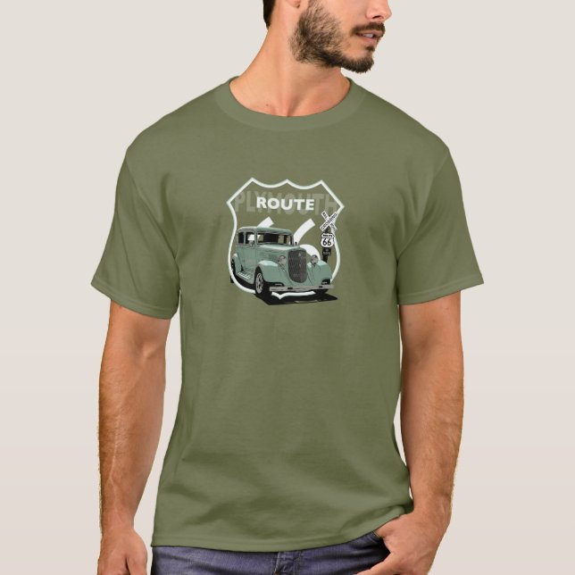 Camiseta 1934 Plymouth. Chrysler. Mopar. Hotela verde de la (Anverso)