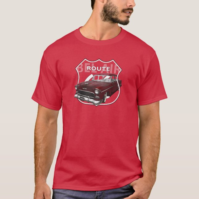 Camiseta 1955 Chevrolet Bel Air. 55 Red Chevy. Americano. (Anverso)